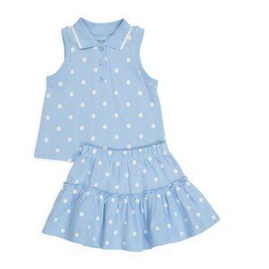 LITTLE ME Blue Toddler Girls 2pc Pique Knit Daisy Top And Skirt Set